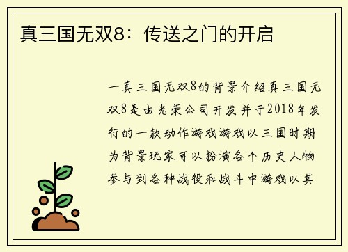 真三国无双8：传送之门的开启