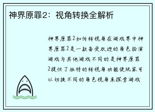 神界原罪2：视角转换全解析